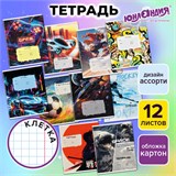 Тетрадь 12 л. ЮНЛАНДИЯ, клетка, обложка картон, МИКС-1, 107272 107272