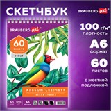 Скетчбук, белая бумага 100 г/м2, 105х148 мм, 60 л., гребень, жёсткая подложка, BRAUBERG ART DEBUT, 110997 110997