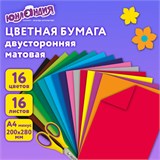 Цветная бумага А4 2-сторонняя офсетная, 16 листов 16 цветов, на скобе, ЮНЛАНДИЯ, 200х280 мм, Олененок, 111326 111326