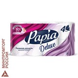 Бумага туалетная бытовая, спайка 8 шт., 4-слойная (8х16 м), PAPIA DELUXE, белая 112046