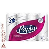 Полотенца бумажные бытовые, спайка 4 шт., 3-слойные (4х11,2 м), PAPIA, 23x13 см, белые 112049