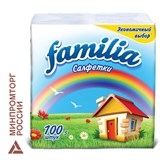 Салфетки бумажные 100 шт., 24x23 см, FAMILIA, белые, 100% целлюлоза, 5039302, 5080553 114327