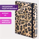 Ежедневник недатированный с резинкой А5 (145х203 мм), BRAUBERG, твердый, фольга, 128 л., "Leopard", 114561 114561