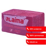 Салфетки бумажные 400 шт., 24х24 см, Big Pack, бордовые, 100% целлюлоза, LAIMA, 114725 114725