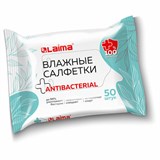 Салфетки влажные 50 шт., АНТИБАКТЕРИАЛЬНЫЕ, удобный формат упаковки Возьми с собой, LAIMA, 115225 115225