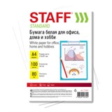 Бумага белая А4, 80 г/м2, 100 л., STAFF СТАНДАРТ для офиса, дома и хобби, 146% (CIE), 115351 115351
