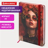 Ежедневник недатированный с резинкой А5 145х203мм, BRAUBERG, твердый, фольга, 128л, Red vibe, 116298 116298