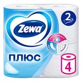 Бумага туалетная 2-х слойная, 4 рулона (4х23 м), белая, ZEWA Plus, 144051 122814