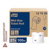 Бумага туалетная 100 м, TORK (Система Т6), комплект 27 шт., Advanced, 2-слойная, белая, 127530 126135