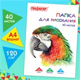 Папка для рисования, А4, 40 л., 120 г/м2, ПИФАГОР, 210х297 мм, Попугай, 129222 129222