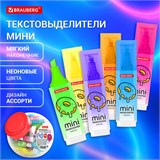 Текстовыделитель мини с принтами BRAUBERG "NEON", АССОРТИ В ПЛАСТИКОВОЙ БАНКЕ, 1-5 мм, 152535 152535