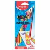 Карандаши двусторонние MAPED (Франция) "Color'Peps Duo", 12 штук, 24 цвета, трехгранные, натуральное дерево, 829600 180881