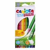 Карандаши цветные стираемые с резинкой CARIOCA "Erasable", 12 цветов, шестигранные, грифель 3 мм, 42897 181699