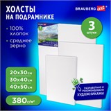Холсты на подрамнике BRAUBERG ART CLASSIC, НАБОР 3 шт., 380 г/м2, 100% хлопок, среднее зерно, 191655 191655 Холсты на подрамнике BRAUBERG ART CLASSIC, НАБОР 3 шт., 380 г/м2, 100% хлопок, среднее зерно, 191655 191655
