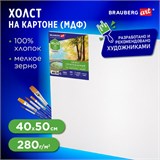 Холст на картоне (МДФ), 40х50 см, 280 г/м2, грунтованный, 100% хлопок, BRAUBERG ART CLASSIC, 192188 192188