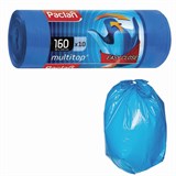 Мешки для мусора 160 л, с ушками, синие, рулон 10 шт., ПВД, 30 мкм, 90х125 см, PACLAN "Multitop", 134442 604064