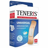 Набор пластырей 20 шт. TENERIS UNIVERSAL универсальный на полимерной основе, бактерицидный с ионами серебра, коробка с европодвесом 630289