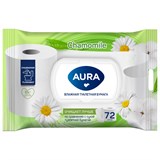 Бумага туалетная влажная смываемая 72 шт., AURA, с пластиковым клапаном 117673