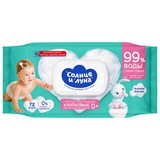Салфетки влажные детские 72 шт., СОЛНЦЕ И ЛУНА с отваром ромашки, 0+, с пластиковым клапаном 117686