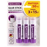 {{photo.Alt || photo.Description || 'Клей-карандаш обесцвечивающийся BRAUBERG 15 г, 3 штуки на блистере, 229473'}}