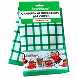 Салфетка из МИКРОФИБРЫ универсальная 40 х 60 см, зеленая клетка, орнамент, 240 г/м2, BOOMHOUSE, 700878 700878