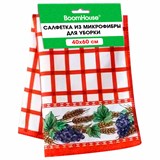 Салфетка из МИКРОФИБРЫ универсальная 40 х 60 см, красная клетка, орнамент, 240 г/м2, BOOMHOUSE, 700880 700880