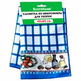 Салфетка из МИКРОФИБРЫ универсальная 40 х 60 см, синяя клетка, орнамент, 240 г/м2, BOOMHOUSE, 700881 700881