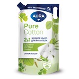 Мыло жидкое 2 в 1 для рук и тела 850 мл, AURA Pure Cotton 