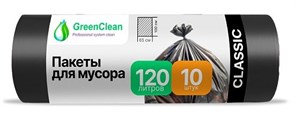 Мешки для мусора GreenClean «Classic» 120 литров, 10 штук, ПНД, 12 мкм, размер 65*100 см, черные 12010111