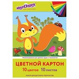 {{photo.Alt || photo.Description || 'Картон цветной А4 немелованный, 10 листов, 10 цветов, в папке, ЮНЛАНДИЯ, 200х290 мм, Бельчонок, 113555'}}