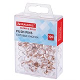 {{photo.Alt || photo.Description || 'Силовые кнопки-гвоздики BRAUBERG CLEAR &amp; GOLD, прозрачные с золотистым (шарики), 100 штук, 11 мм, 272760'}}