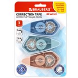 {{photo.Alt || photo.Description || 'Корректирующая лента BRAUBERG REWIND, 5 мм х 16 м, ВЫГОДНАЯ УПАКОВКА 3 штуки в блистере, механизм перемотки, 272491'}}