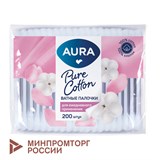 Ватные палочки КОМПЛЕКТ 200 шт., AURA, пакет, 13141 117603