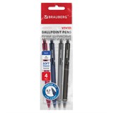 {{photo.Alt || photo.Description || 'Ручки шариковые автоматические BRAUBERG "VIVID", СИНИЕ, НАБОР 4 ШТУКИ, soft-touch, пишущий узел 0,7 мм, линия письма 0,35 мм, 144409'}}