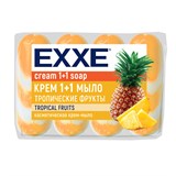 Мыло-крем туалетное 1+1 косметическое 300 г EXXE, КОМПЛЕКТ 4 шт. х 75 г, "Тропические фрукты" 703133