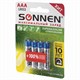 Батарейки КОМПЛЕКТ 4 шт., SONNEN Super Alkaline, AAA (LR03, 24А), алкалиновые, мизинчиковые, в блистере, 451096 451096
