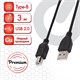 Кабель USB 2.0 AM-BM, 3 м, SONNEN Premium, медь, для подключения принтеров, сканеров, МФУ, плоттеров, экранированный, черный, 513129 513129