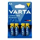 Батарейки алкалиновые "пальчиковые" КОМПЛЕКТ 4 шт., VARTA LONGLIFE POWER, АА (LR6, 24А), блистер 457412 - фото 337832