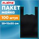 Пакет "майка" КОМПЛЕКТ 100 штук, 28+15х55, ПНД черный, 15 мкм, LAIMA, 700788 700788