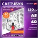 Скетчбук, белая бумага 120 г/м2, 145х205 мм, 40 л., гребень, жёсткая подложка, BRAUBERG ART DEBUT, 110988 110988