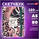 Скетчбук, белая бумага 120 г/м2, 145х203 мм, 80 л., резинка, твердый, BRAUBERG ART DEBUT "Листья", 114587 114587
