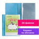 Папка для портфолио школьника, 2 кольца, 20 файлов, пластик, полупрозрачный, синяя, BRAUBERG, 126557 126557
