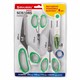 Ножницы BRAUBERG "MAXI" КОМПЛЕКТ 4 шт.: 115, 145, 205 мм + сниппер (для ниток), бело-зеленые ручки, 272982 272982