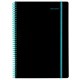 Тетрадь обложка пластик, А4 80 л., спираль пластик, резинка, клетка, BRAUBERG, черный/синий, 405381 405381