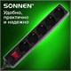 Сетевой фильтр SONNEN U-3513, 5 розеток, с заземлением, выключатель, 10 А, 3 м, черный, 513489 513489