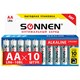 Батарейки КОМПЛЕКТ 10 шт., SONNEN Alkaline, АА (LR6, 15А), алкалиновые, пальчиковые, короб, 451086 451086