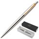 Ручка шариковая PARKER "Jotter Core Stainless Steel GT", корпус серебро, позолота, синяя, 1953182 142376