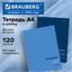 Тетрадь А4, 120 л., BRAUBERG, гребень, клетка, матовая ламинация, "Классика Blue", 405643 405643