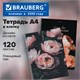 Тетрадь А4, 120 л., BRAUBERG, гребень, клетка, глянцевый лак, "Цветы", 405645 405645