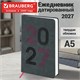 Ежедневник датированный 2027, А5, 138х213 мм, BRAUBERG "Scripted", под кожу, вышивка, серо-голубой, 118024 118024